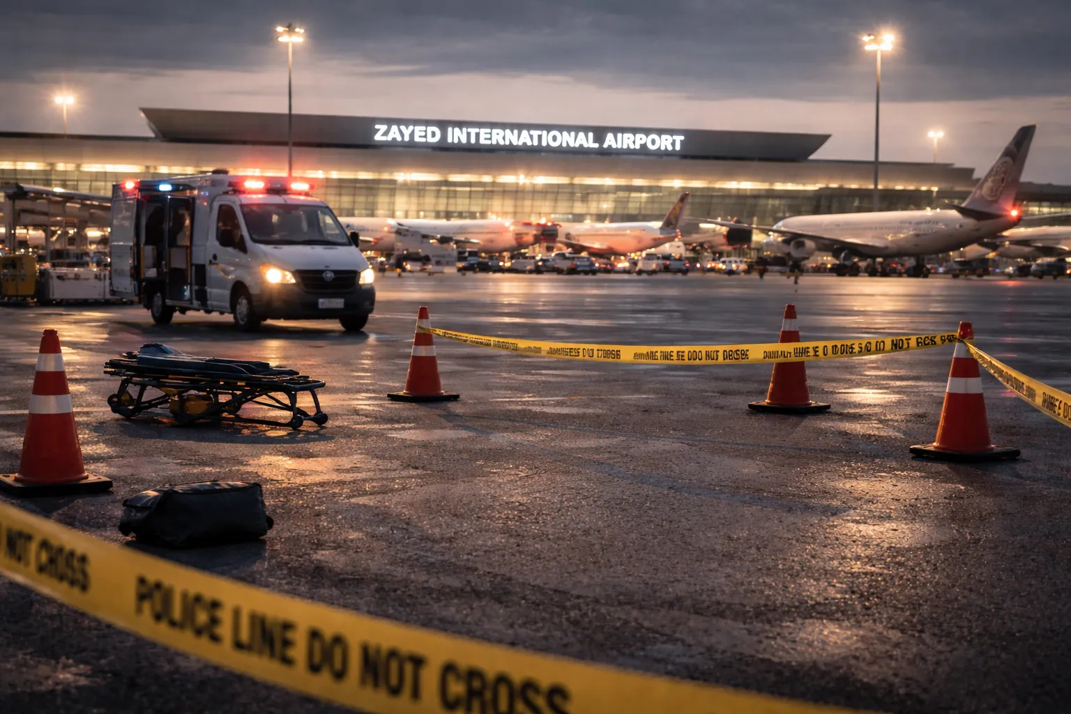 حادث في مطار زايد الدولي يؤدي إلى وفاة شخص وإصابة 7 آخرين